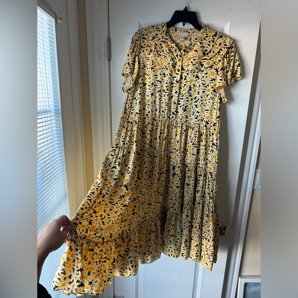 Topshop Yellow Lazy Daisy Midi Ruffle Prairie Dress